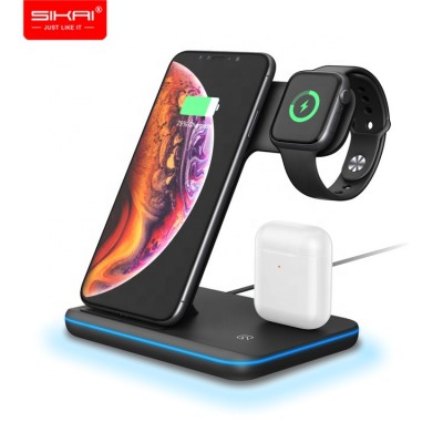 SIKAI Amazon Hot Trendy New Design 3 in 1 wireless charger 15W fast charging for iphone iwatch for airpods